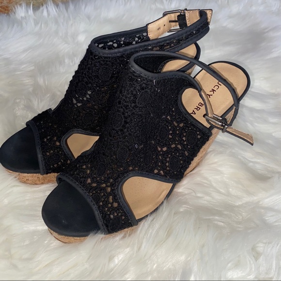 Lucky Brand Shoes - Lucky Brand Black Wedge Sandals with Lace Detail